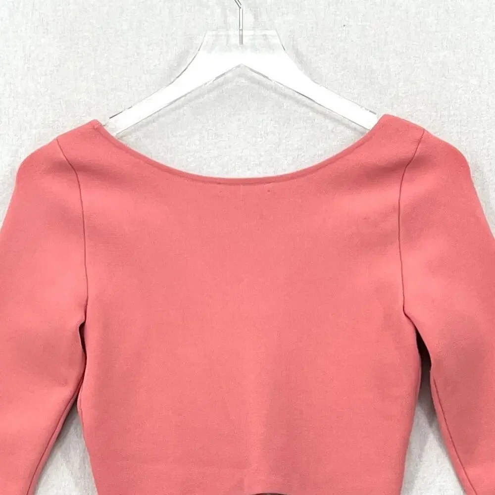 ALICE AND OLIVIA Sharee Top Womens Medium Pink Tie Knit Crop V Neck Long Sleeve